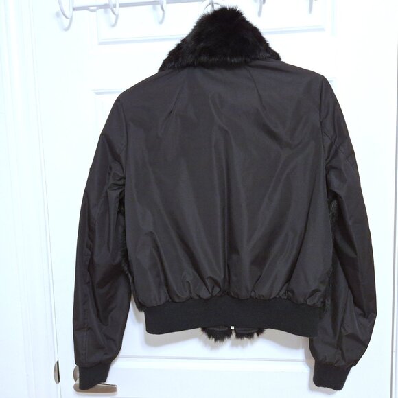 RK Black bomber jacket with rabbit hair front and detachable rabbit hair collar - Picture 3 of 12